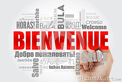 Bienvenue Welcome in French word cloud Stock Photo
