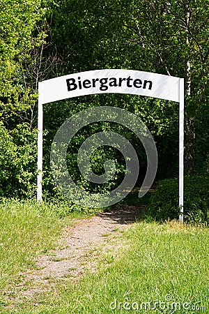 Biergarten or beer garden entry sign Stock Photo