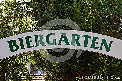 Biergarten Beer Garden Germany Traditional Green Sign Outside Stock Photo