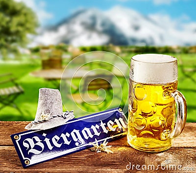 Biergarten or Beer Garden sign for Oktoberfest Stock Photo