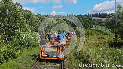 Bieszczady, Polish green mountains, forests, meadows. Natural nature and attractions, bicycle trolleys. Editorial Stock Photo