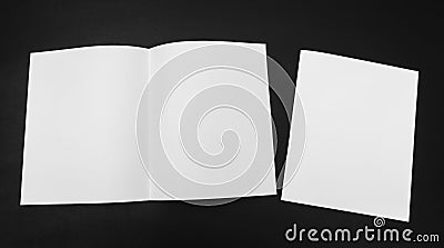 Bifold white template paper on black background . Stock Photo