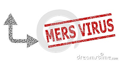 Bifurcation Arrow Right Up Recursive Composition of Bifurcation Arrow Right Up Items and Scratched Mers Virus Stamp Vector Illustration