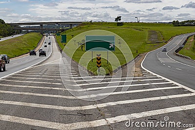 Bifurcation between two roads. Bifurcated two-ways. Choice between two different ways concept. Stock Photo