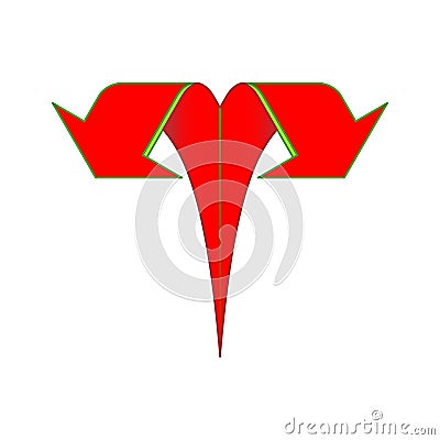 Bifurcation Of Up Arrow vector red icon. Two way business concept, double arrows. Split up concept symbol design infographics. Vector Illustration