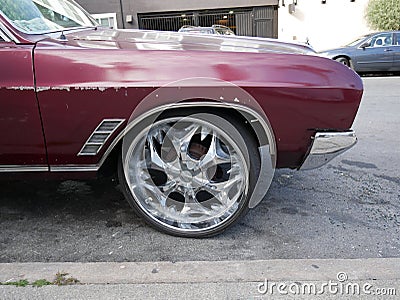 Big alloy wheels in old muscle wrack car Stock Photo