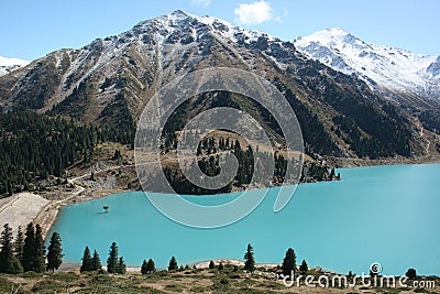 Big Almaty Lake with mountains Stock Photo