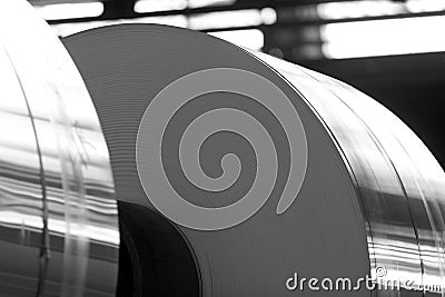 Big aluminum coils in the shopfloor Stock Photo