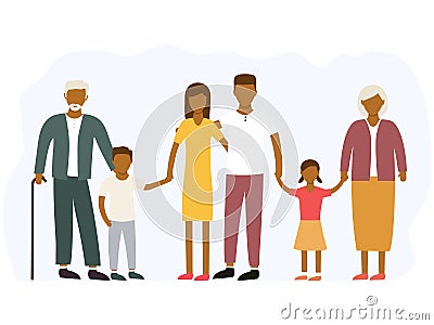 Big american happy family portrait. Three african generations Vector Illustration