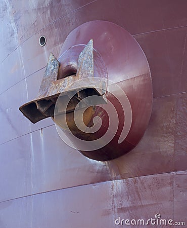 Big anchor on a cargo ship close Stock Photo