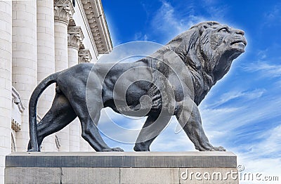 Big ancient archeology statue of lion Stock Photo