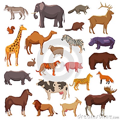 Big Animals Set Vector Illustration