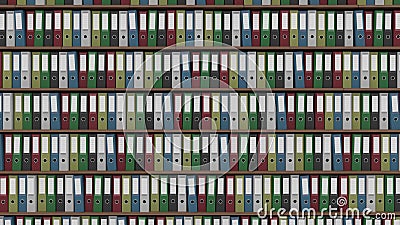 Big archive full of colored office binders, CGI Stock Photo