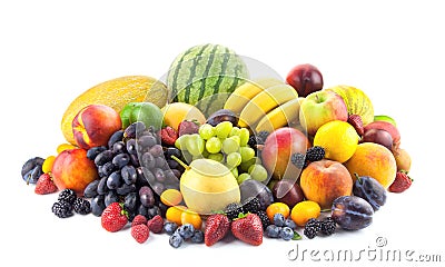 Big assortment of Fresh Organic Fruits isolated on white Stock Photo