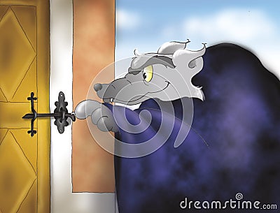 Big bad wolf at grannys house Cartoon Illustration