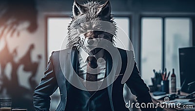 Big Bad Wolf Business worker. Metaphor for all powerful mean businessman, lawyer. Stock Photo