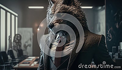 Big Bad Wolf Business worker. Metaphor for all powerful mean businessman, lawyer. Stock Photo