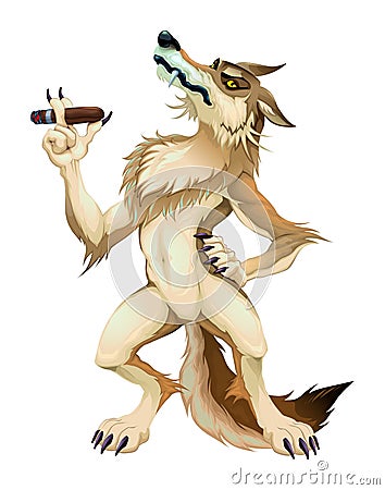 Big bad wolf with cigar Vector Illustration