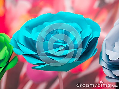 Big beautiful blue rose made of paper. Stock Photo