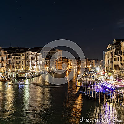 Big beautiful canal in Venice by night Stock Photo