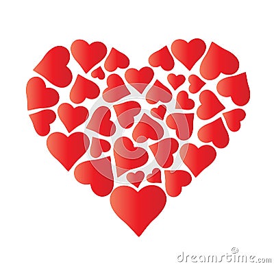 Big beautiful heart made of hearts. Vector Illustration