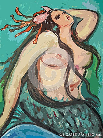 Big beautiful mermaid Cartoon Illustration