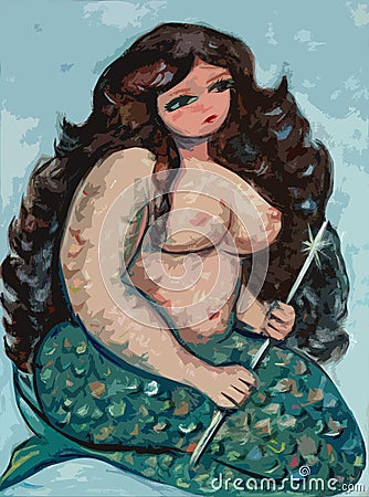 Big beautiful mermaid Cartoon Illustration