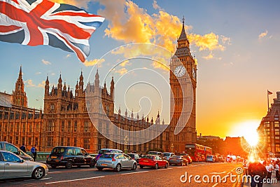 Big Ben against colorful sunset in London, UK Editorial Stock Photo