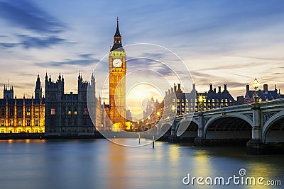 Big Ben clock tower in London at sunset Stock Photo