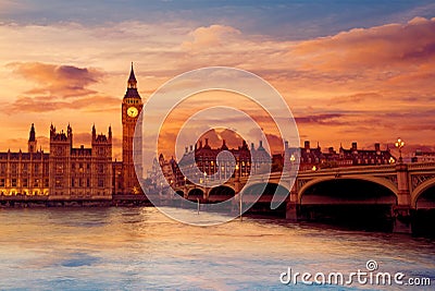 Big Ben Clock Tower London at Thames River Stock Photo