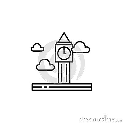 Big ben, cloud outline icon. Element of landscapes illustration. Signs and symbols outline icon can be used for web, logo, mobile Cartoon Illustration