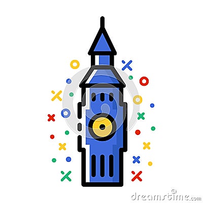 Big Ben colourful vector icon. London landmark icon. Vector Illustration