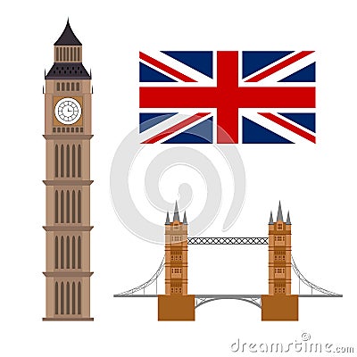 Big ben with flag and bridge famous. London concept Stock Photo