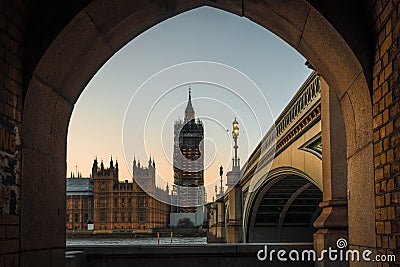 Big ben framed by a stone wall Stock Photo