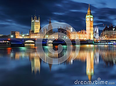 Big Ben and Houses of Parliament at evening, London, UK Stock Photo