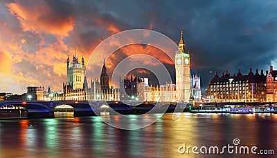 Big Ben and Houses of Parliament at evening, London, UK Stock Photo