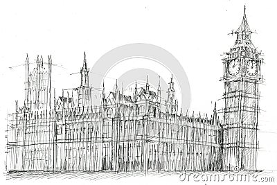 Big Ben London Pencil Drawing Stock Photo