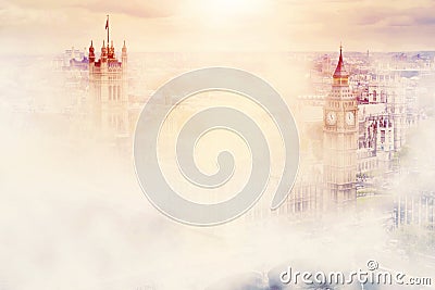 Big Ben, the Palace of Westminster in fog. London, UK. Stock Photo