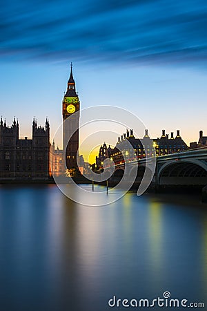 Big Ben after sunset at Westminster in London Stock Photo