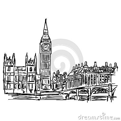 Big Ben and westminster bridge in London - vector illustration s Vector Illustration