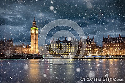 Big Ben and Westminster on a cold winter night Stock Photo