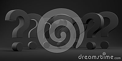 Big black question marks in row, idea or problem concept Cartoon Illustration
