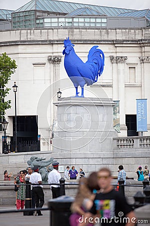 Big blue cockerel in Trafalgar Square London Editorial Stock Photo