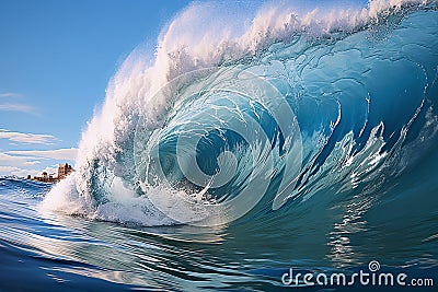 A big blue ocean wave. Seascape Stock Photo