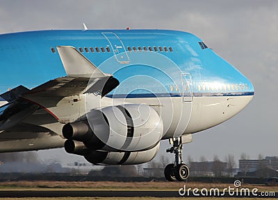 Big blue plane landed Stock Photo