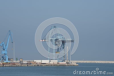 Big blue port container cranes Stock Photo