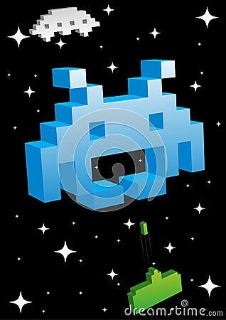 Big Blue Space Invader Vector Illustration