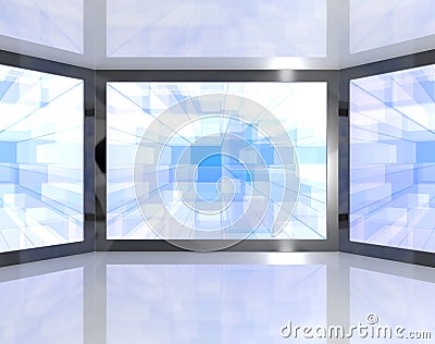 Big Blue TV Monitors Wall Mounted Stock Photo