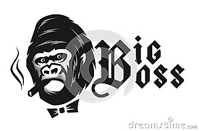 Big boss. Angry gorilla with a cigar. Vector illustration. Vector Illustration