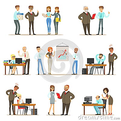 Big Boss Managing And Supervising The Work Of Office Employees Collection Of Top Manager And Workers Illustrations Vector Illustration